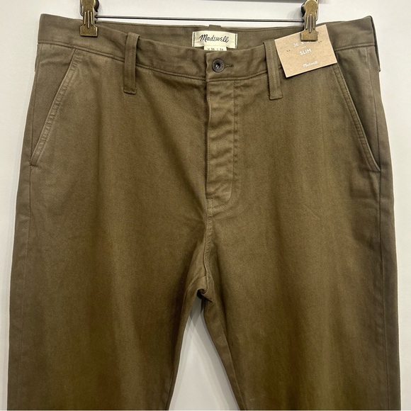 Madewell Men’s Slim Brushed Chino Pants Olive Colored Size 36 x 34 - Picture 2 of 14